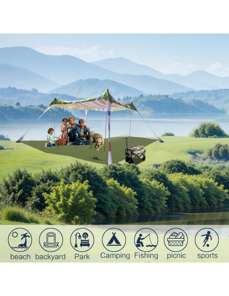Carpa de Playa SUNWISHA 3x3m con Sombra UPF 50+ y 4 Postes Carpa de Playa SUNWISHA 3x3m con Sombra UPF 50+ y 4 Postes