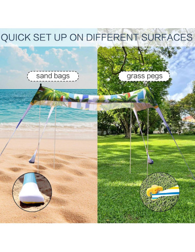 Carpa de Playa SUNWISHA 3x3m con Sombra UPF 50+ y 4 Postes