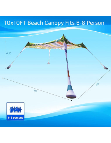 Carpa de Playa SUNWISHA 3x3m con Sombra UPF 50+ y 4 Postes