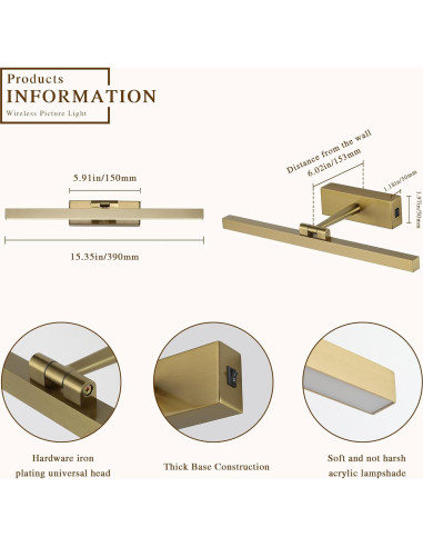 Luz de Imagen Inalámbrica Joosenhouse 39.05 cm Regulable Bronce