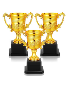 Paquete de 3 Mini Trofeos de Oro Silipull 13.97 cm para Fiestas
