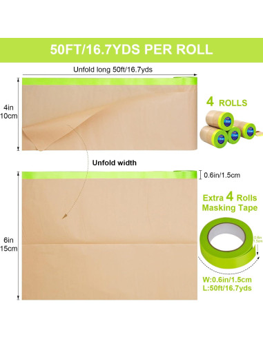Papel de Enmascarar Pre-Adhesivo Fuzhou 15cm x 15m - 4 Rollos