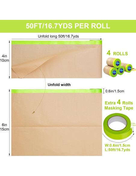 Papel de Enmascarar Pre-Adhesivo Fuzhou 15cm x 15m - 4 Rollos