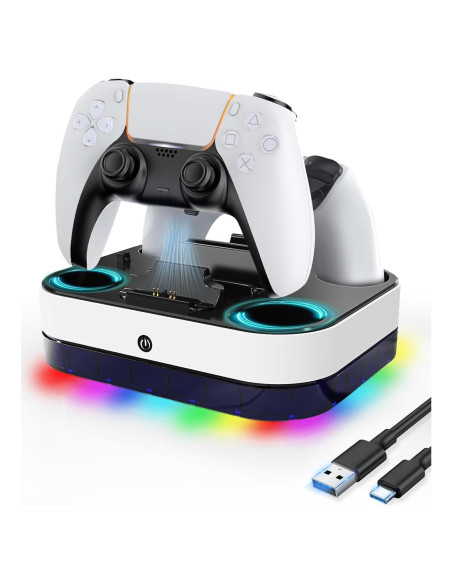 Estación de Carga Rápida Doble Gilongoo PS5 con Luces RGB