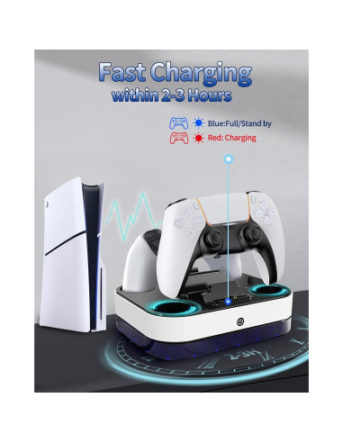 Estación de Carga Rápida Doble Gilongoo PS5 con Luces RGB