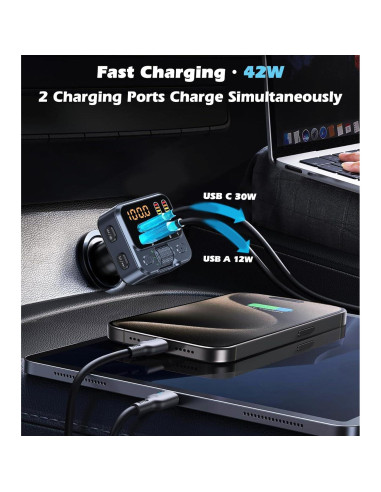 Adaptador Bluetooth 5.3 para Coche con Carga Rápida 42W