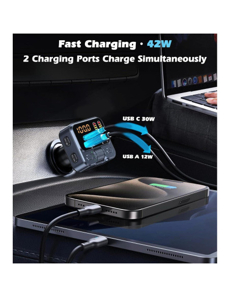 Adaptador Bluetooth 5.3 para Coche con Carga Rápida 42W