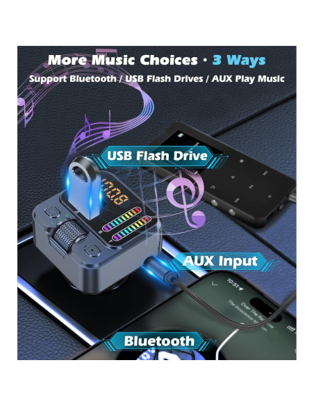 Adaptador Bluetooth 5.3 para Coche con Carga Rápida 42W