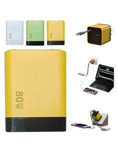 Cargador Gan 3 en 1 YAQIMIYA 80W Rápido USB-C y 2 Puertos