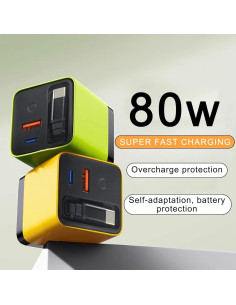 Cargador Gan 3 en 1 YAQIMIYA 80W Rápido USB-C y 2 Puertos 2