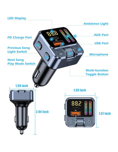 Adaptador Bluetooth 5.3 para Coche con Carga Rápida 42W