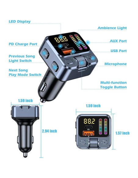 Adaptador Bluetooth 5.3 para Coche con Carga Rápida 42W