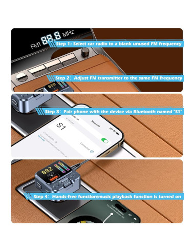 Adaptador Bluetooth 5.3 para Coche con Carga Rápida 42W