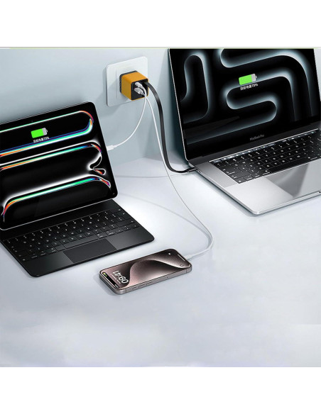 Cargador Gan 3 en 1 YAQIMIYA 80W Rápido USB-C y 2 Puertos