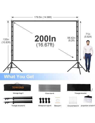 Pantalla de Proyector 200 Pulgadas Towond Doble Cara 16:9