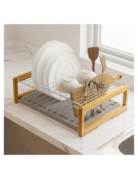 Alfombrilla de Secado de Platos Wealone con Estante Acero Inoxidable