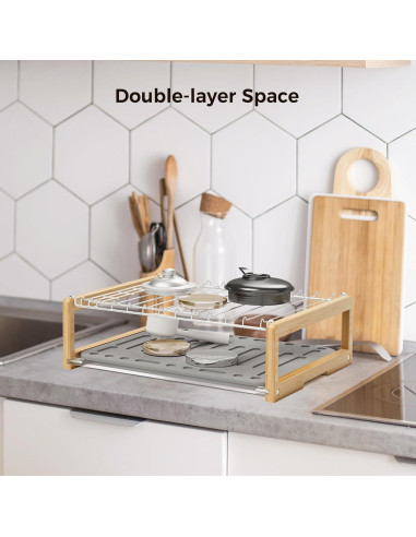 Alfombrilla de Secado de Platos Wealone con Estante Acero Inoxidable