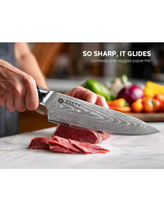 Juego de Cuchillos de Damasco 3 PCS ASETY - Chef, Santoku, Utilitario 2