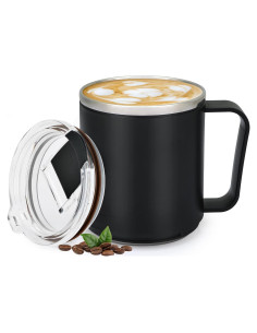 Taza de Café VOBAGA 15oz Acero Inoxidable Negro con Asa
