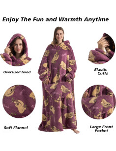 Sudadera con Manta Portátil Unisex - Franela y Sherpa, Color Perezoso 2