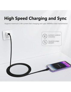 Paquete de 4 Cables USB a Lightning MFi 2m Negro para iPhone 2