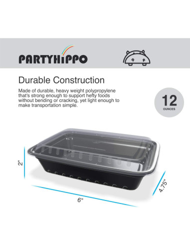 Contenedores de Comida PARTYHIPPO 12oz Paquete de 12 BPA Libre