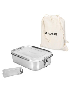 Caja de Almuerzo de Acero Inoxidable Navaris 1400ml con Divisor