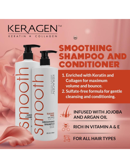Keragen Champú y Acondicionador Suavizante 0.91 L - Queratina y Colágeno