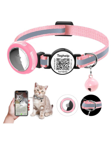 Collar para Gato Taghelp Rosa A con Soporte AirTag y QR