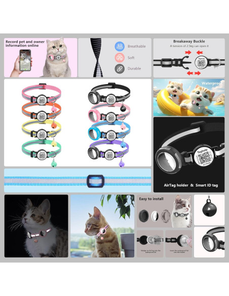 Collar para Gato Taghelp Rosa A con Soporte AirTag y QR