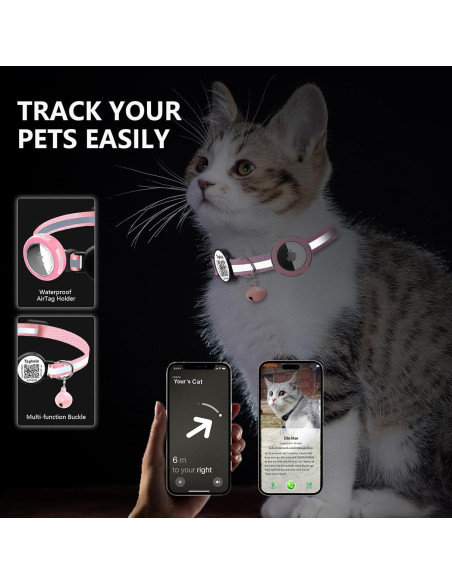 Collar para Gato Taghelp Rosa A con Soporte AirTag y QR