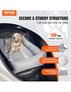 Asiento de Coche para Perros VEVOR Extra Grande Gris 127x50 cm 2
