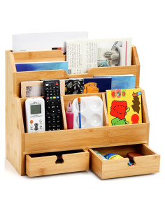 Organizador de Escritorio Youeon de Bambú con Cajones 36.8x30x15.2cm