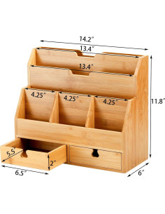 Organizador de Escritorio Youeon de Bambú con Cajones 36.8x30x15.2cm 2