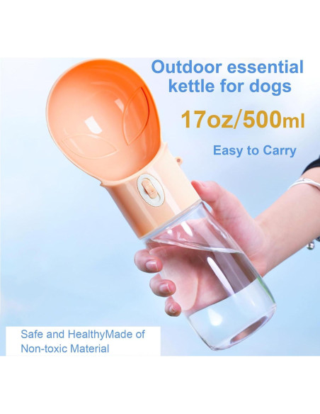 Botella de Agua para Perros ARMLULU 500ml Naranja a Prueba de Fugas