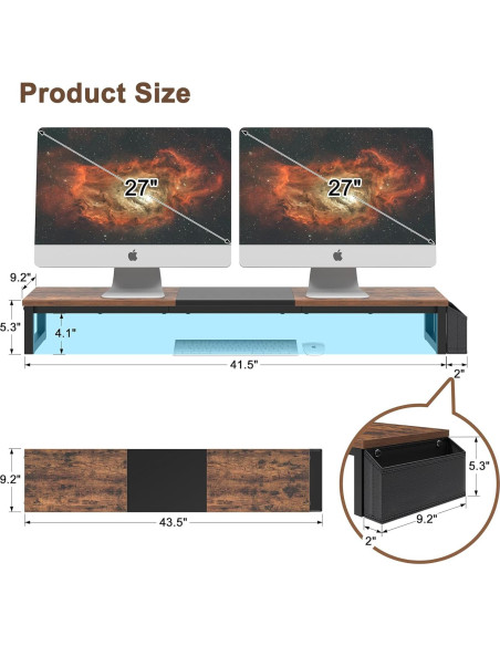 Soporte Elevador para Doble Monitor LAND-VOI 105.4 cm Madera