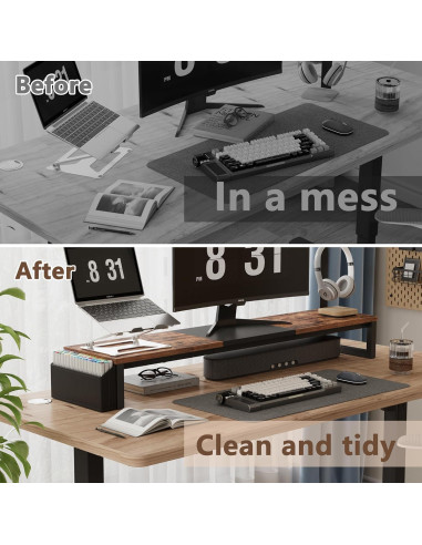 Soporte Elevador para Doble Monitor LAND-VOI 105.4 cm Madera