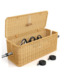 Caja Organizador de Cables de Ratán Natural con Tapa Segura