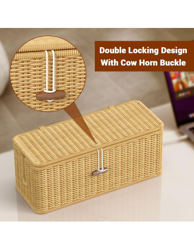 Caja Organizador de Cables de Ratán Natural con Tapa Segura