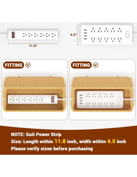 Caja Organizador de Cables de Ratán Natural con Tapa Segura