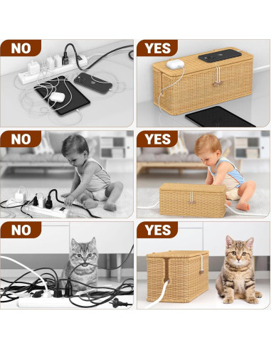 Caja Organizador de Cables de Ratán Natural con Tapa Segura