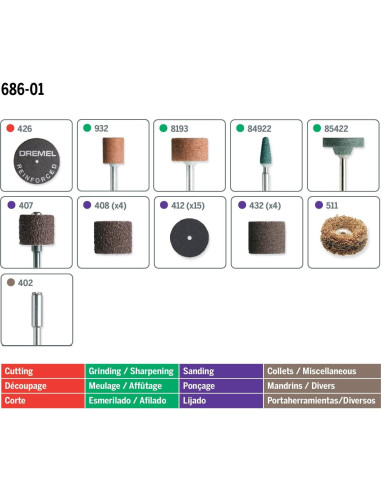 Kit de Accesorios Dremel 686-01 para Lijado y Pulido - 31 Piezas