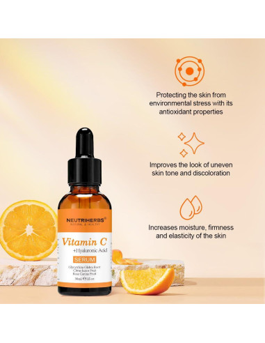 Suero Facial de Vitamina C Neutriherbs 29.57 ml con Ácido Hialurónico