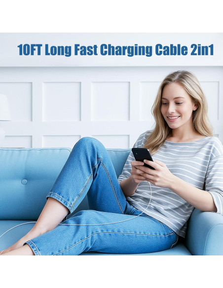 Cable de carga rápida USB C 2 en 1 para iPhone 3m - ZYH-J15