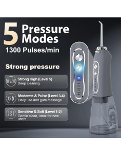 Irrigador Dental Inalámbrico H2ofloss HF-6 300ML 5 Modos IPX7 2