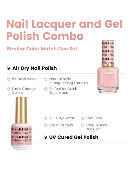 Set Esmalte de Uñas Gel y Laca Rosa Nude 15ml 2pcs RARJSM
