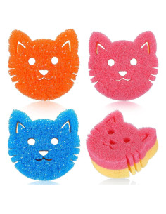 Esponjas de Limpieza Doble Cara Qianyu 4 Pcs Rosa Naranja Azul