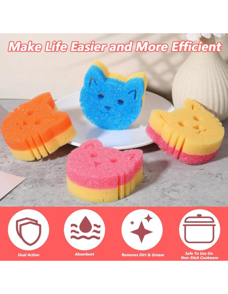 Esponjas de Limpieza Doble Cara Qianyu 4 Pcs Rosa Naranja Azul Esponjas de Limpieza Doble Cara Qianyu 4 Pcs Rosa Naranja Azul