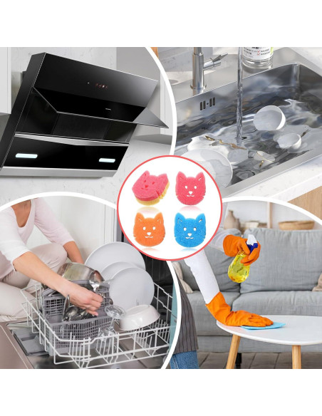 Esponjas de Limpieza Doble Cara Qianyu 4 Pcs Rosa Naranja Azul Esponjas de Limpieza Doble Cara Qianyu 4 Pcs Rosa Naranja Azul