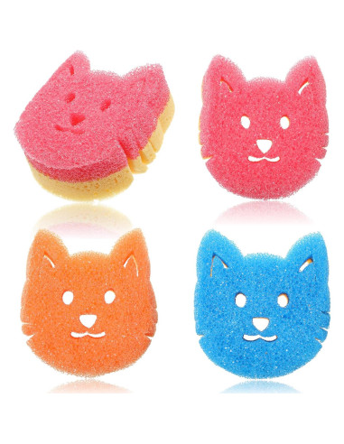 Esponjas de Limpieza Doble Cara Qianyu 4 Pcs Rosa Naranja Azul